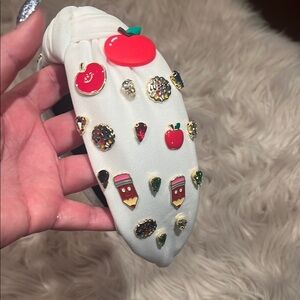 White teacher Headband with Apple Accents and rhinestones
